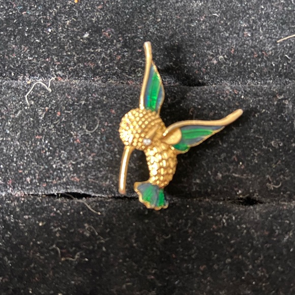 Rare! Vintage hammered metal and enamel hummingbird pendant - Picture 2 of 5